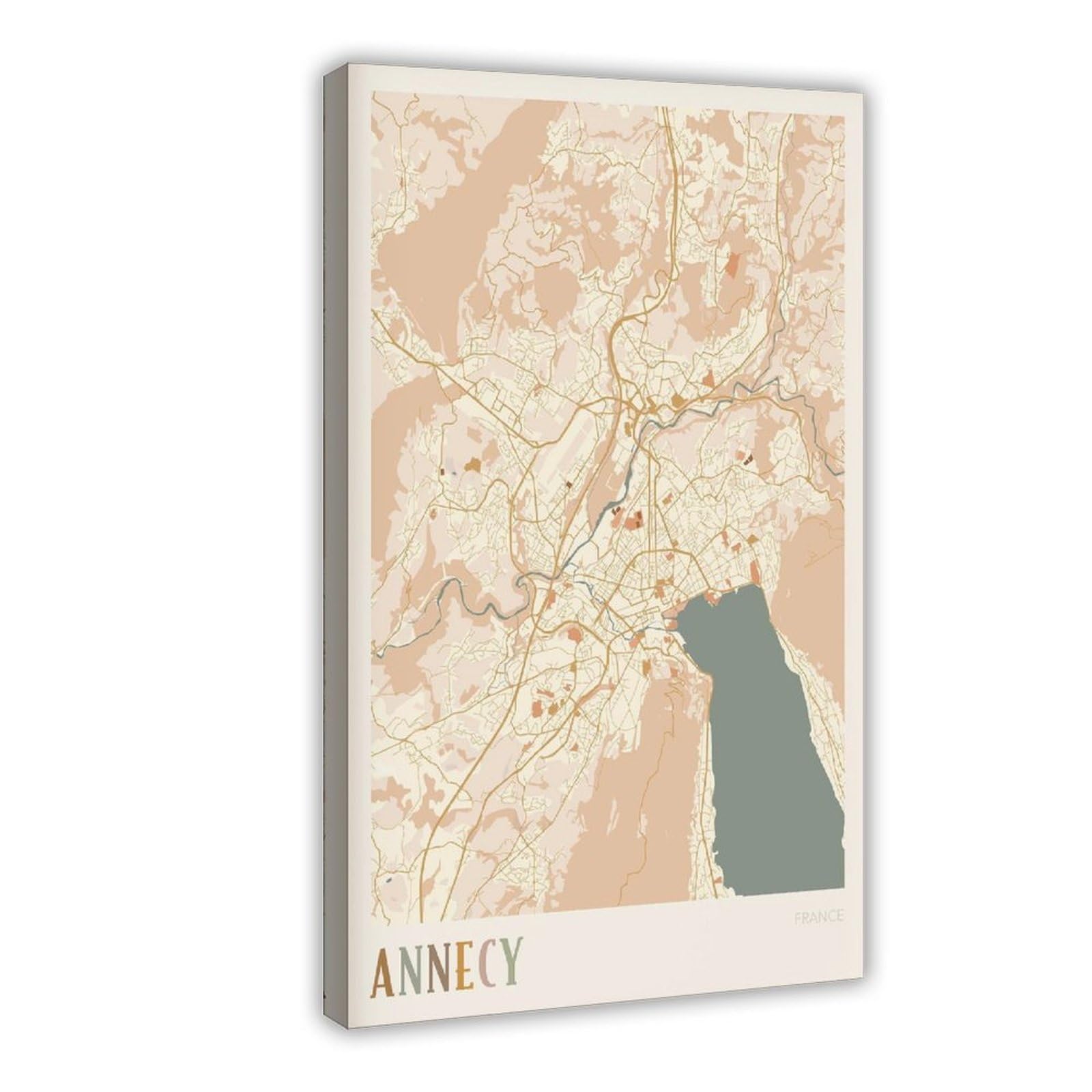 HEYANM Annecy Map Poster Annecy Print Poster Wall Art France Travel Gift Boho Print Canvas Poster Wall Art Paintings for Living Room Bedroom Decoration Frame 12x18inch
