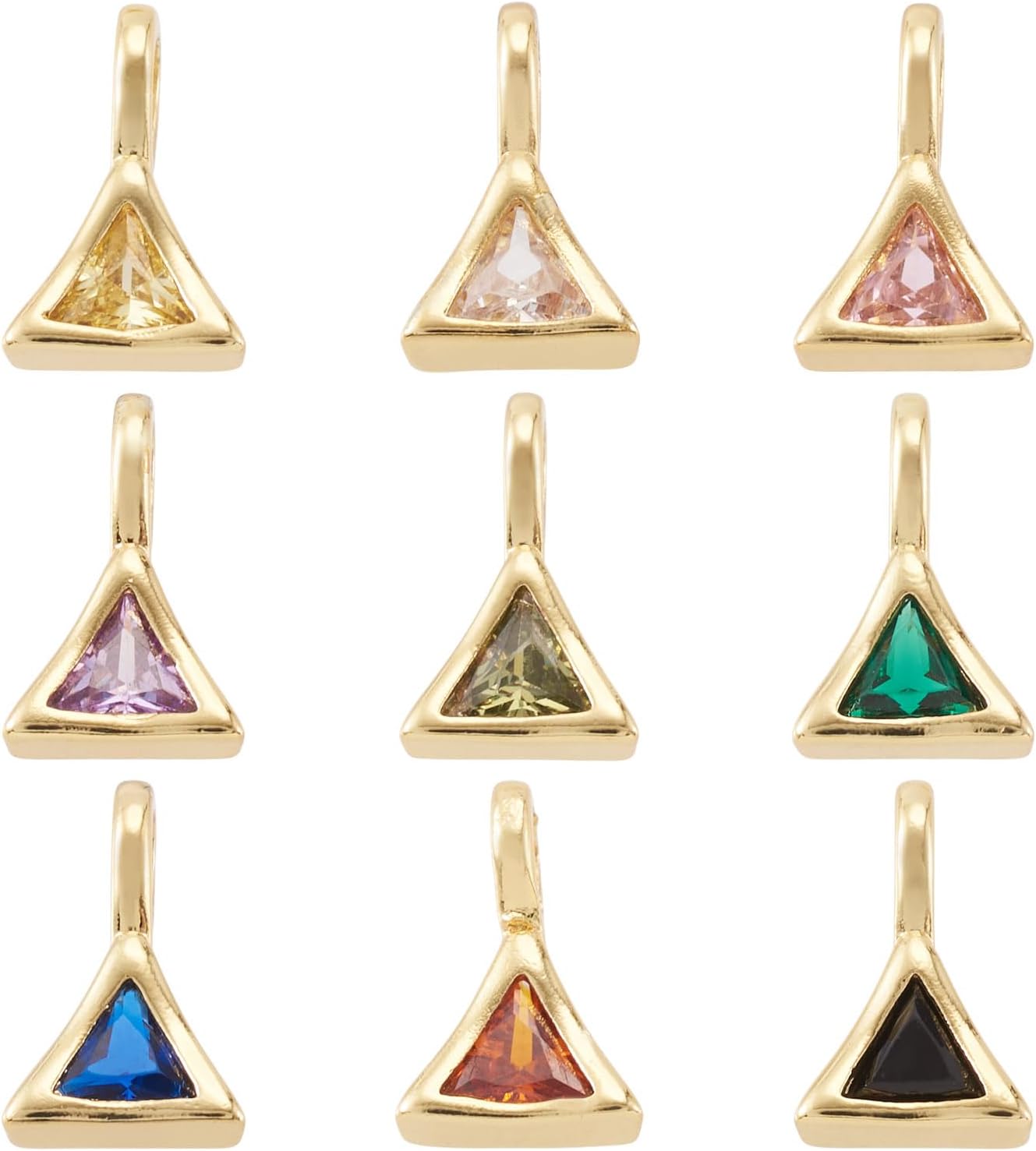 Cheriswelry 9Pcs Cubic Zirconia Charms Gold Plated Triangle Glass Pendants Link Metal Dangle Charms 11.5x7.5mm for DIY Necklace Bracelet Earring Jewelry Making Supplies - Image 7
