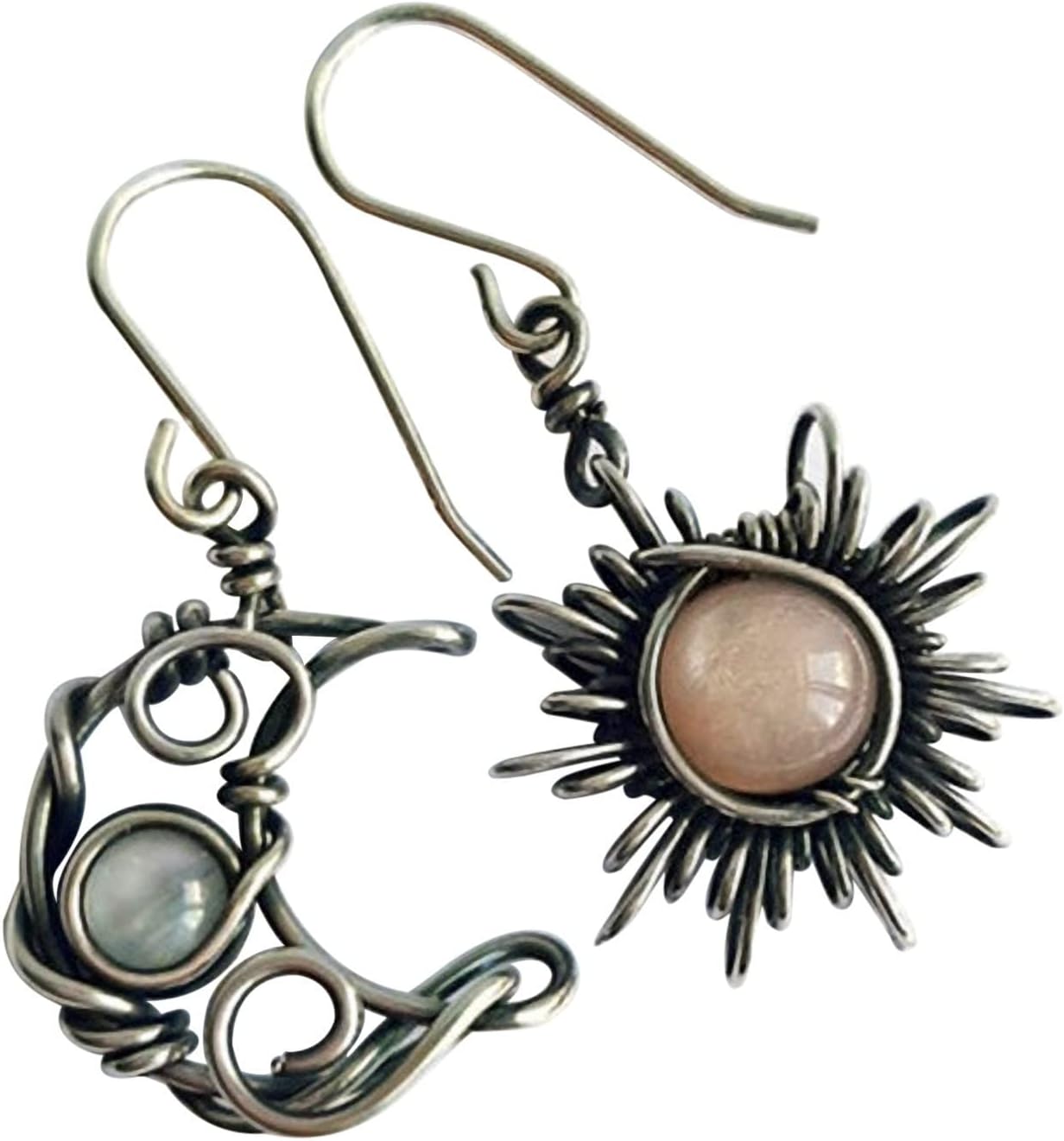 Boho sun moon stars dangle earrings asymmetrical celestial jewelry.