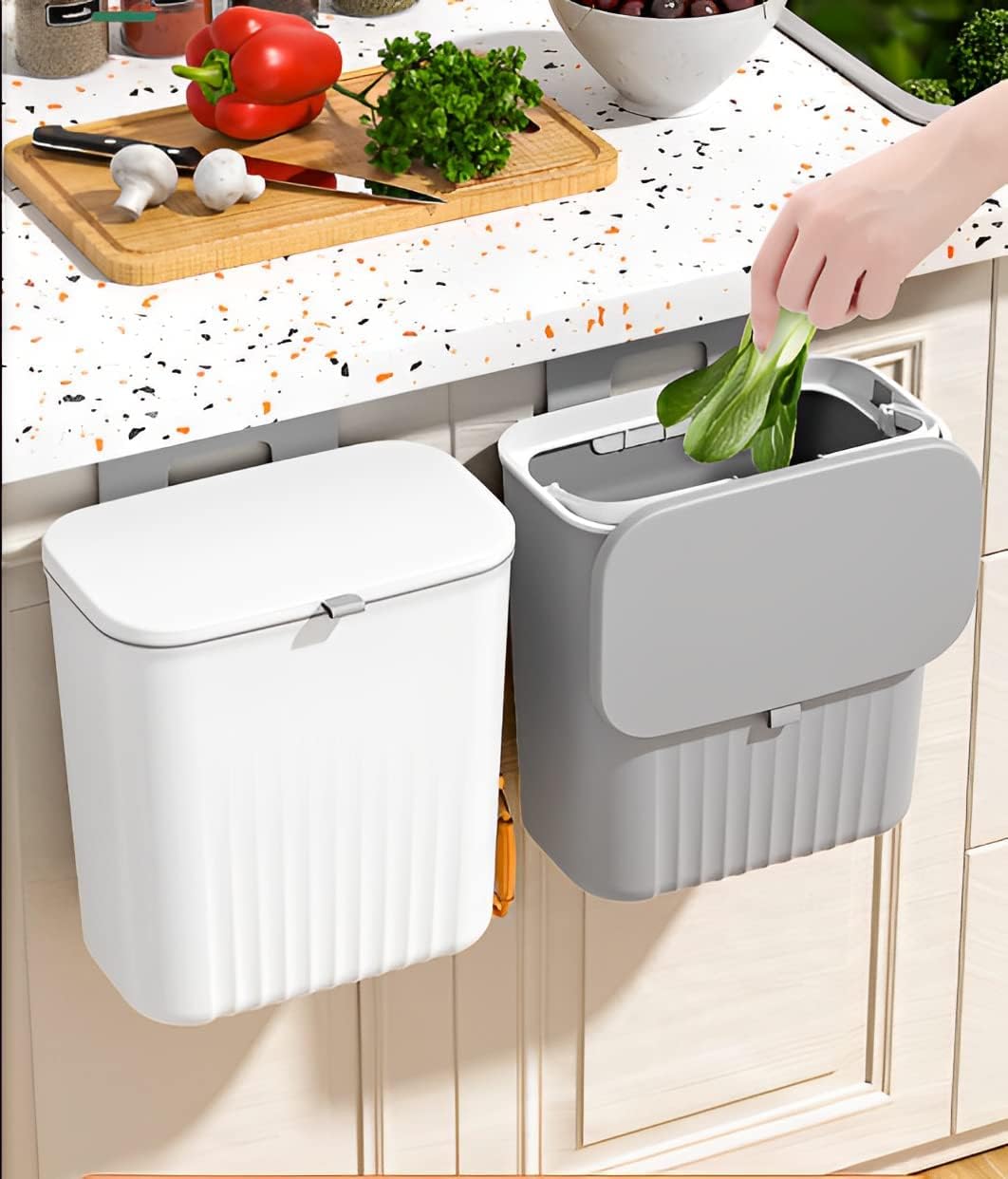 KEYOZA Hanging Trash Can for Kitchen Cabinet Door with Lid, Small Under ...