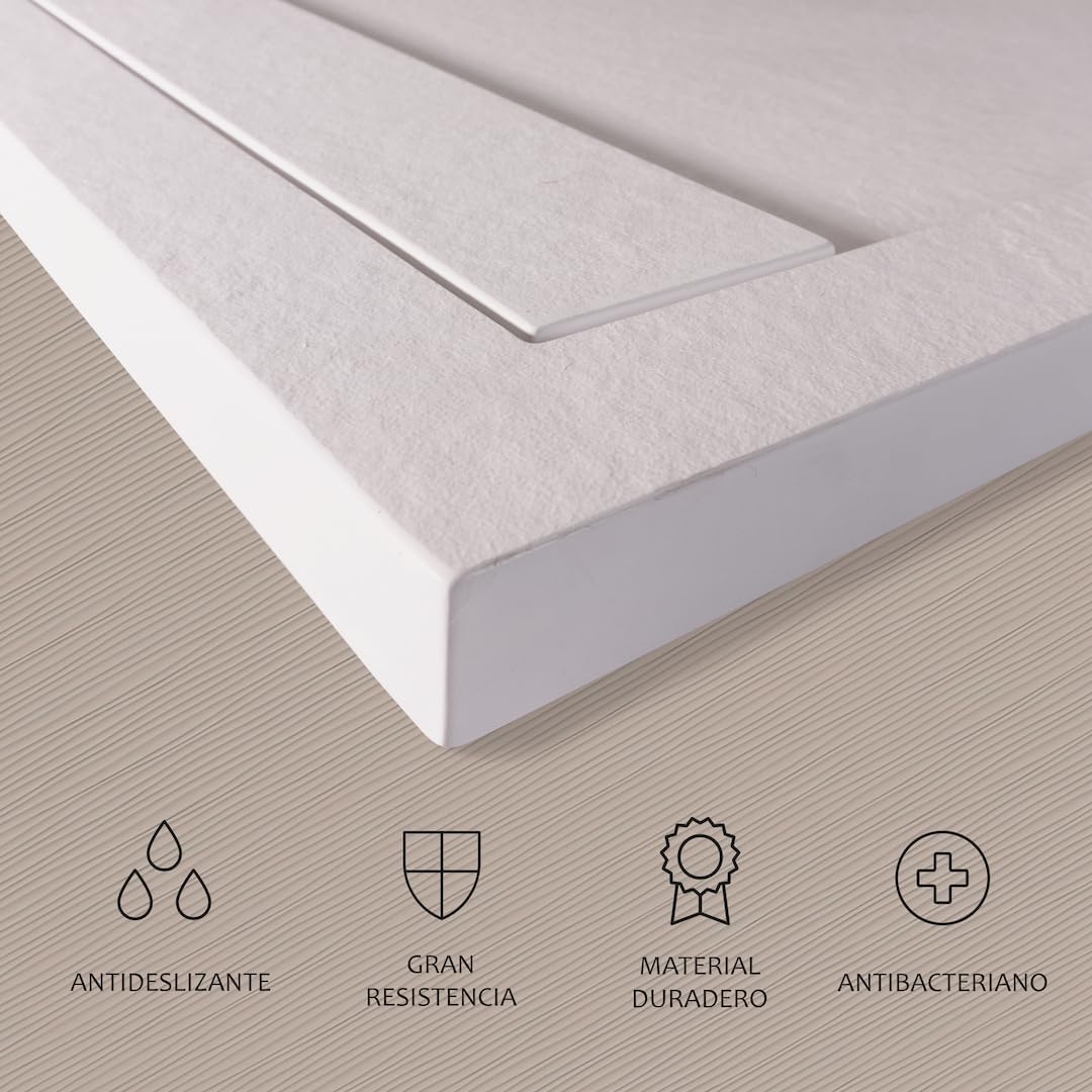 Plato Ducha 70x160CM Antideslizante Antibacteriano Blanco | Resina Resistente a Agentes Químicos · Incluye Rejilla Desagüe Ducha · Válvula Sifón