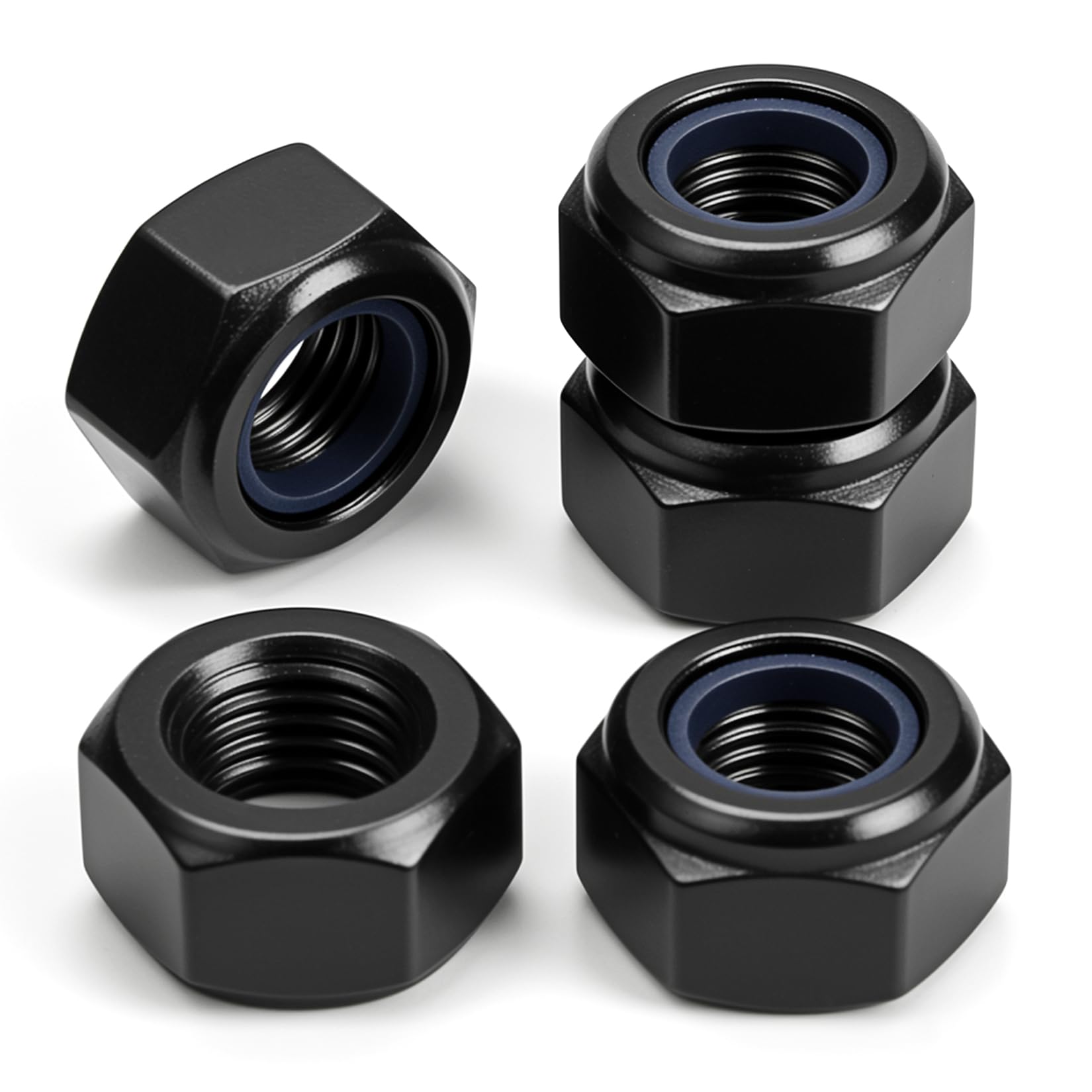 M12 Nylon Lock Nuts 20 Pcs, DIN 985 Hex Self‑Locking Nylock Nuts, Black Carbon Steel, Nylon Insert, Metric M12 — for Automotive, Machinery, Furniture, DIY