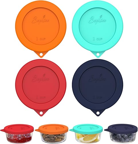 Sophico 1 taza de tapa de almacenamiento de silicona redonda de repuesto para anclaje y cuencos de vidrio Pyrex 7202 piezas (recipiente no incluido)