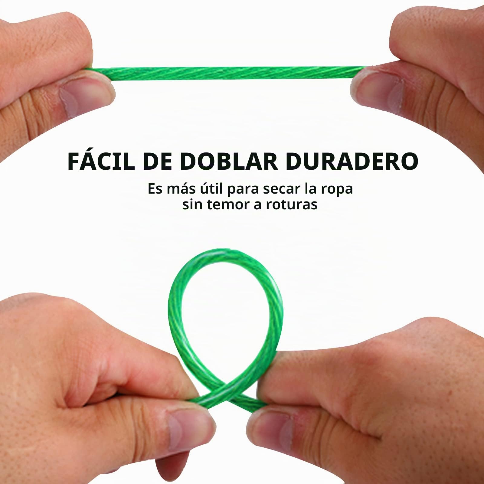 Cuerda para Tender de 30 m con núcleo de Acero para Exteriores, Resistente a la corrosión y al Agua, tendedero Extra Fuerte con una Capacidad de Carga de 120 kg, para jardín Verde