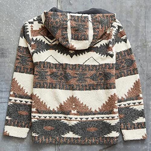 chouyatou Men's Tribal Aztec Printed 1/4 Zip Fuzzy Sherpa Pullover Sweatshirt Hoodie2