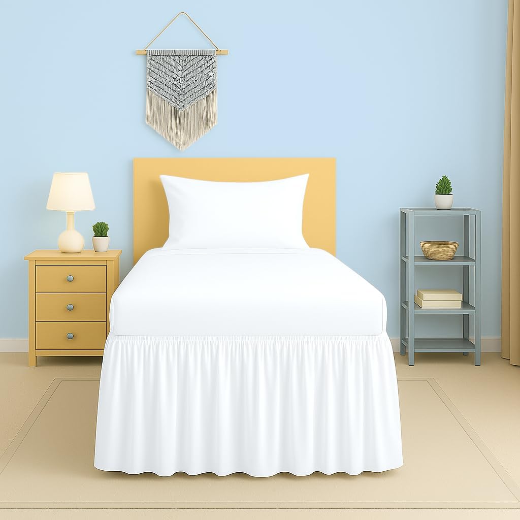 2025 Upgraded Twin XL Dorm Bed Skirt White | 100% Cotton Blend Bed Skirt with 32" Drop for College Dorm Rooms and Extra Long Twin Beds