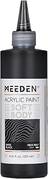 MEEDEN Mars Black Acrylic Paint Matte Finish 250ml/8.45oz Soft Body Bulk Acrylic Colors in Ergonomic Bottle - Fluid Flow Art Paints for Adults Artists Canvas Art Painting