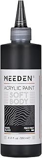 MEEDEN Mars Black Acrylic Paint: Matte Finish 250ml/8.45oz Soft Body Bulk Acrylic Colors in Ergonomic Bottle - Fluid Flow Art Paints for Adults Artists Canvas Art Painting