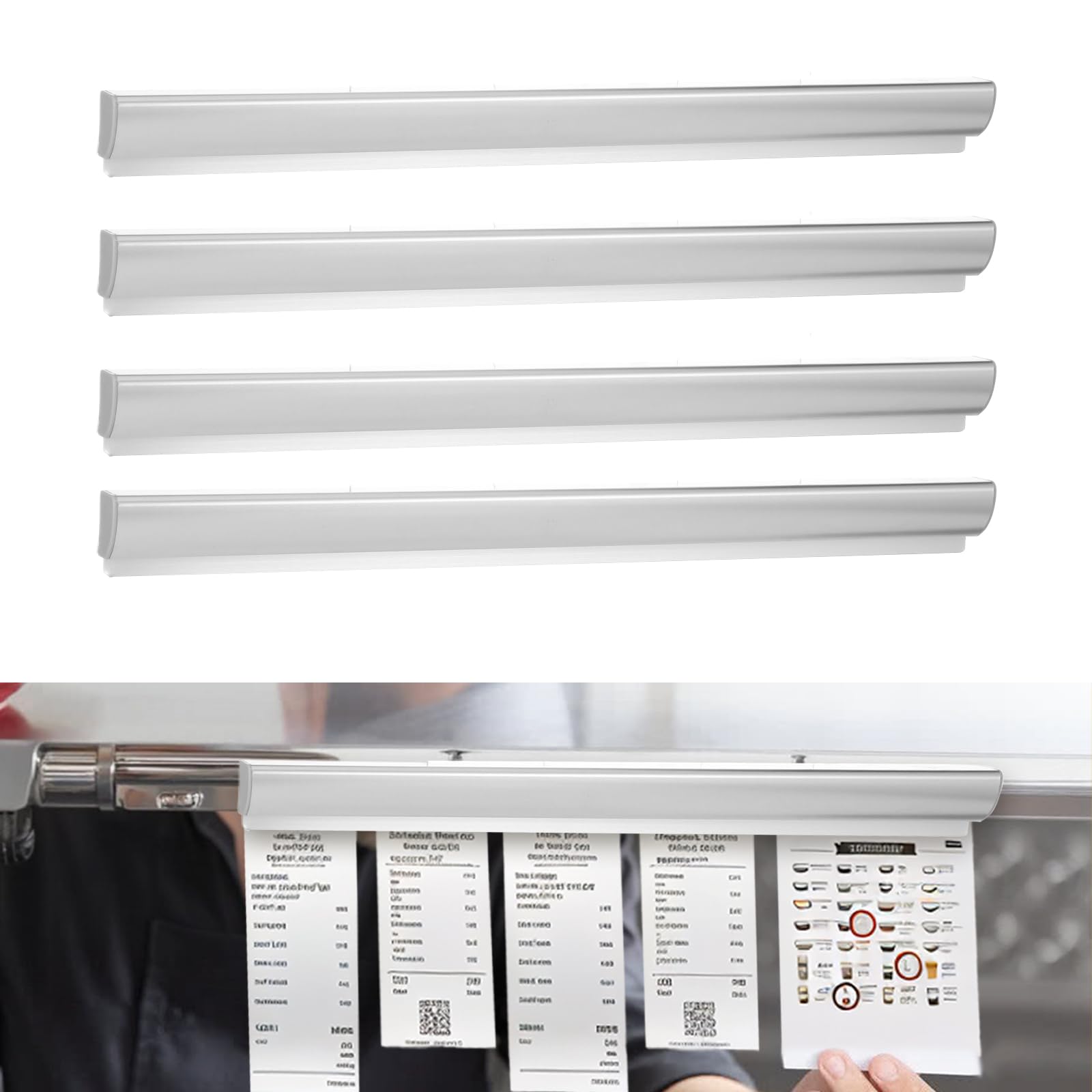 4 Pack Ticket Holders Receipt Holder for Restaurant, 16 Inch No Drill Restaurant Order Ticket Holders for Kitchen Office Walls Refrigerator Home Pubs