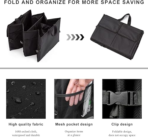 Miniatura 3 de Organizador de asiento trasero para maletero de automóvil, caja de almacenamiento plegable con múltiples compartimentos con bolsillos, organizador
