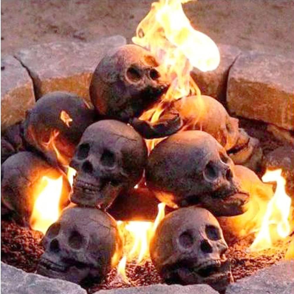 JINTAO Terrifying Human Skull Fire Pit - Ceramic Fireproof Fire Pit Skull Log for Bonfire, Campfire, Fireplace, Firepit - Halloween Skulls Decor for Gas, Propane, or Wood Fires