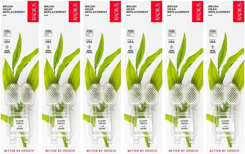 Radius Toothbrush Replacement Brush Heads 2-Count Improve Gum Health & Reduce Gum Issues - Soft - Pack of 6