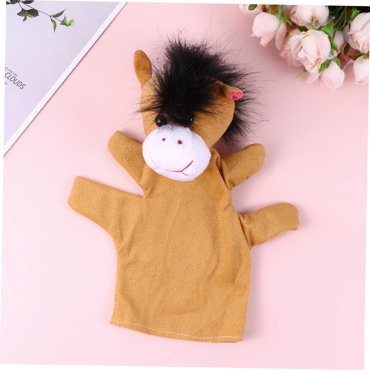Toyvian 1pièce Poupée à Main Peluche Animal Cheval Jouet Forme De à Doigts Accessoire pour
