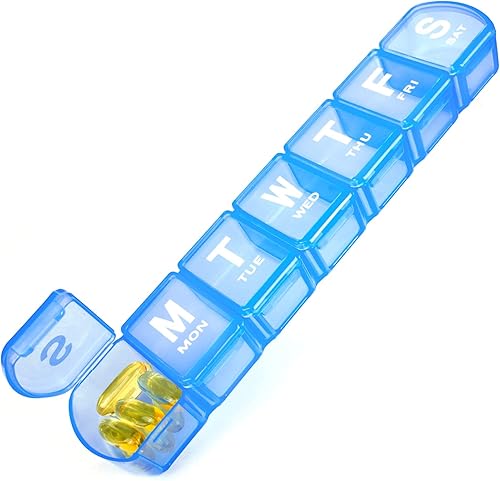 Pastillero semanal extra grande, pastillero grande de 7 días, sin BPA, XL para píldoras, vitaminas, aceites de pescado o suplementos (azul)