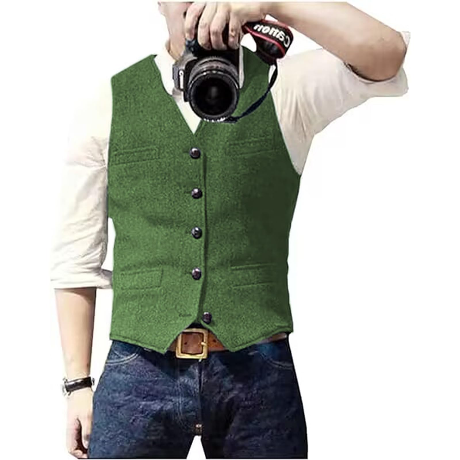 Solovedress Mens Vintage Waistcoat Tweed Wool Regular Fit Suit Vest for Wedding Groomsmen(Green,L)