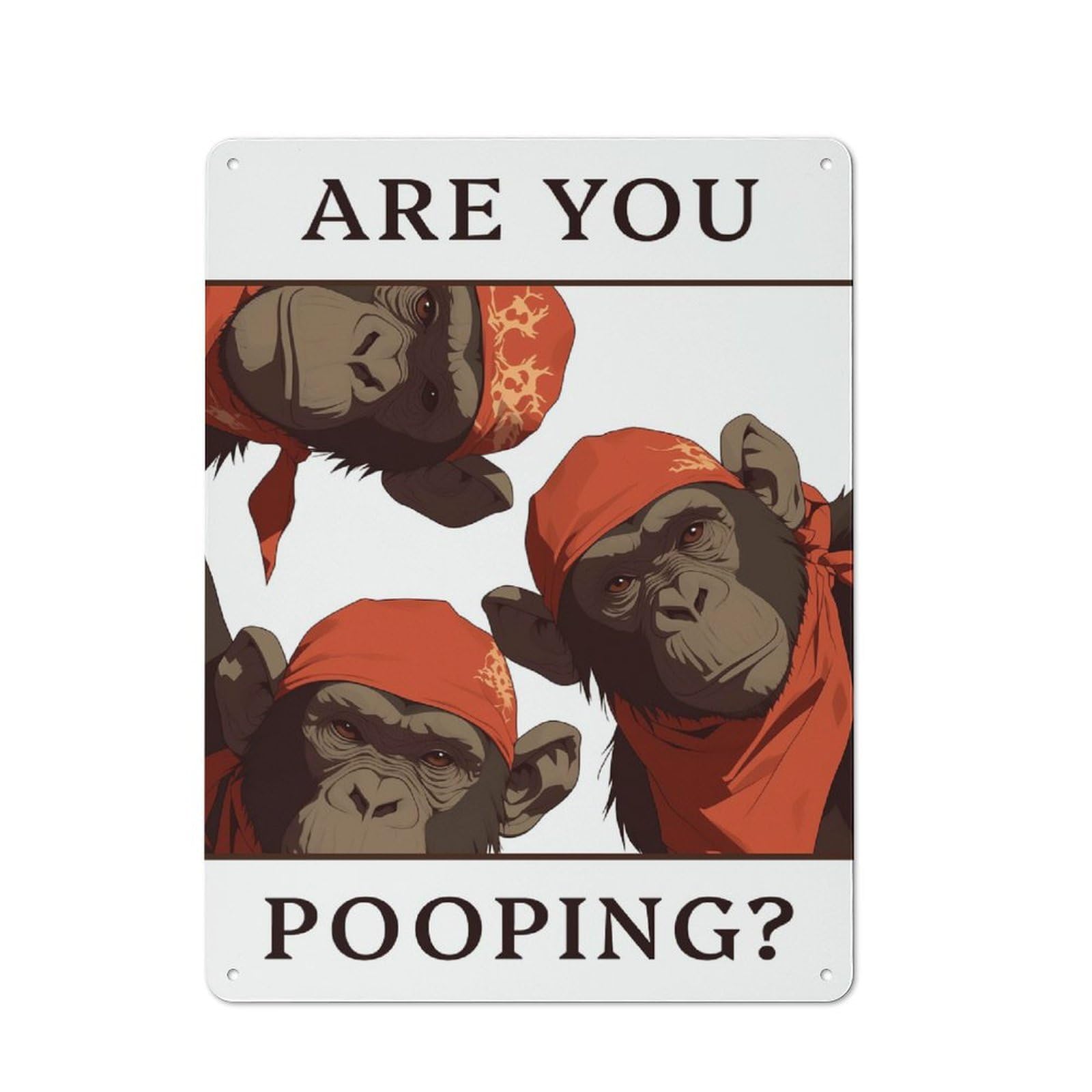 Junmoney Style-13 Tin Wall Plaque 40X30cm With The Chimps Serious Bathroom Query For Hobby Room Or Studio, For Themed Interiors In Hobby Rooms And Studios