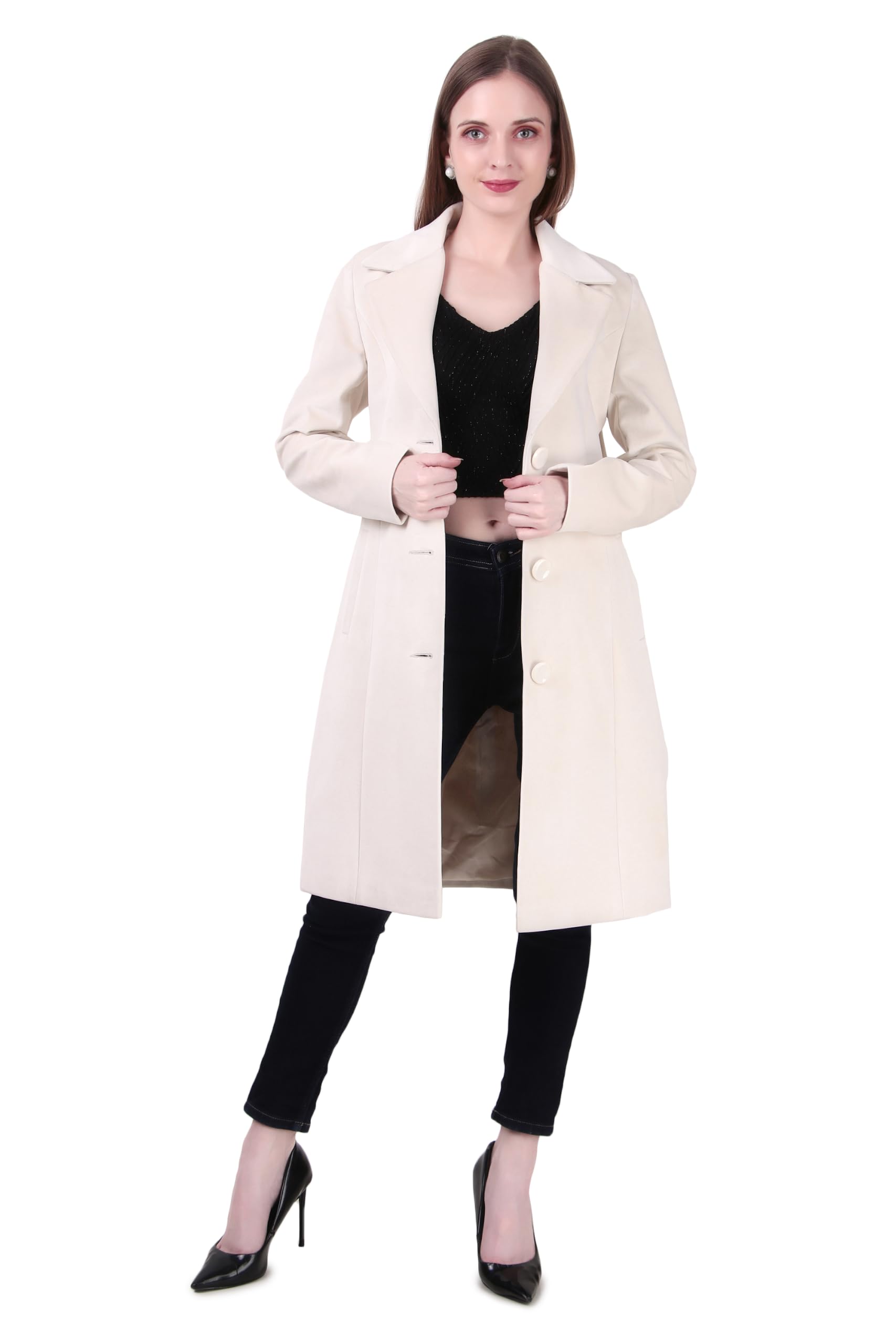 Women's Longline Winter Coat | Single Breasted Formal Trench Style Jacket for Women | Elegant Full Sleeve Outerwear | Off White PACK OF 1-picture-14