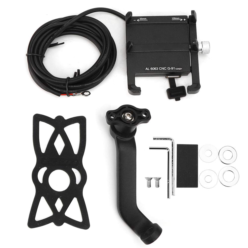 Supporto per cellulare elettrico Morsetto per manubrio Anello Staffa Lega di alluminio Rotazione a 360 gradi Angolo regolabile per biciclette Moto Veicoli elettrici Nero Taglia 55