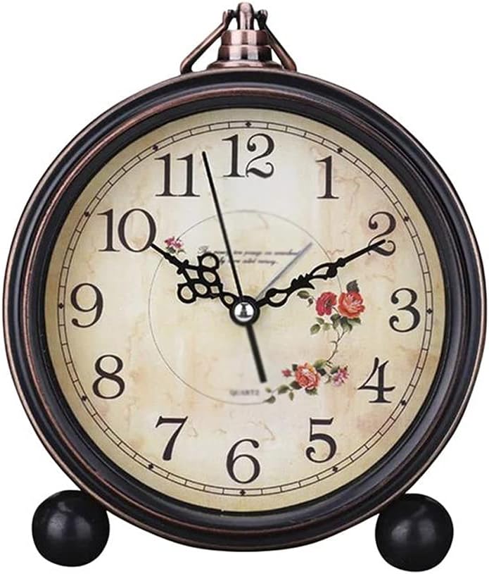 Quiet Silent Retro Desk Clock, Non-Ticking Classic Desktop Alarm