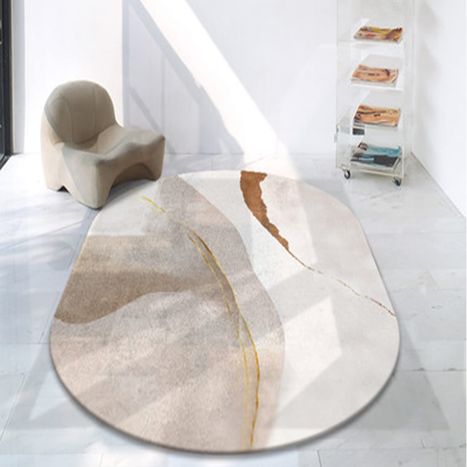 Rururug Alfombra Ovalada Pelo Corto Diseño Antideslizante Lavable Alfombras Sala de Estar Pasillos Dormitorio Habitación de Niños,Casual Ligero, Oval 100 x 160 cm