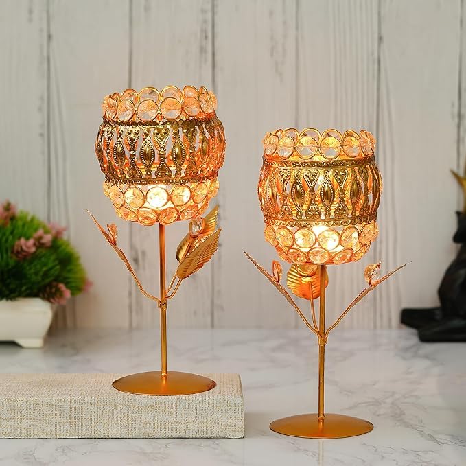 Bougeoir Diwali en laiton rose et cristal, le cadeau idéal pour illuminer les foyers