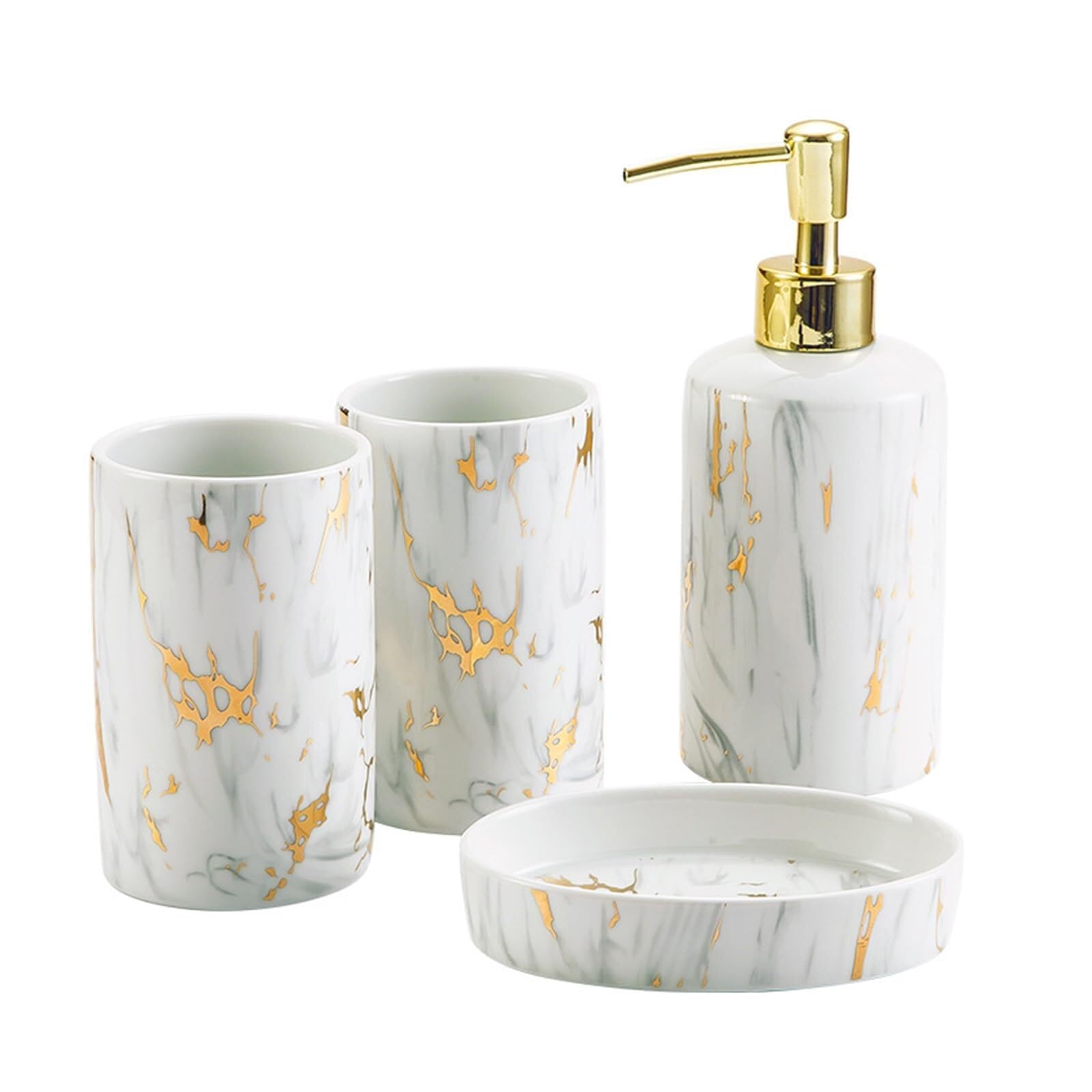 Juegos de Accesorios de Baño Juego de 4 Piezas de dispensador de jabón de cerámica, Vaso for Cepillo de Dientes y Accesorios de baño con Plato Decorativo. Decoración Rústica(Badrum Set)