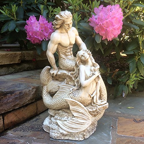 Estatua Sexi Sirena y Tritón 18 in Blanco Antiguo