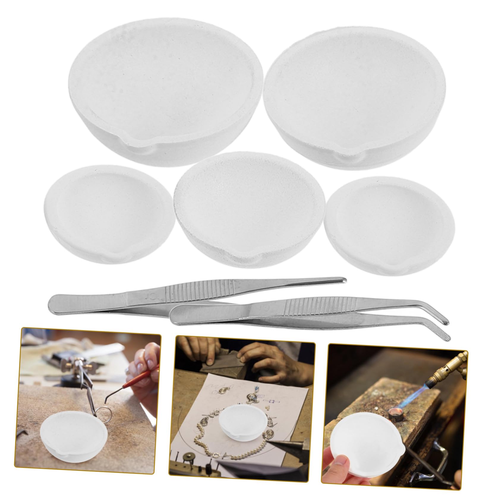 VILLCASE 7-pc Set Quartz Jewelry Crucible Set Melting Pot Crucible Dish for Metal Portable Durable