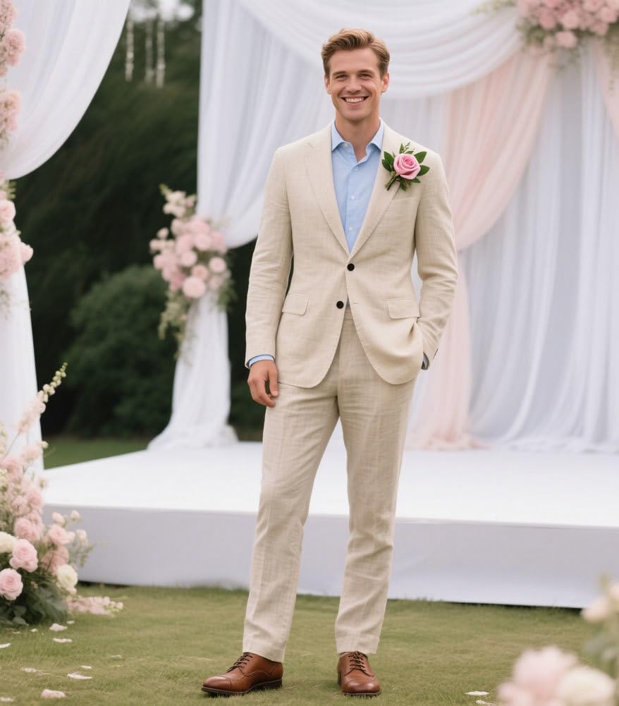 Abito da uomo in lino 2 pezzi con risvolto tacca per matrimonio estivo smoking leggero Prom Party Suit
