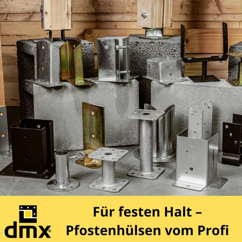 U Pfostenträger aufschrauben 4er Set - Aufschraubhülse - Anker - Pfostenanker 90x90 - Pfostenhalter - Pfostenschuhe - Stützenfuß - Zaunpfosten - Stützenschuh - Holzbalken - Betonanker