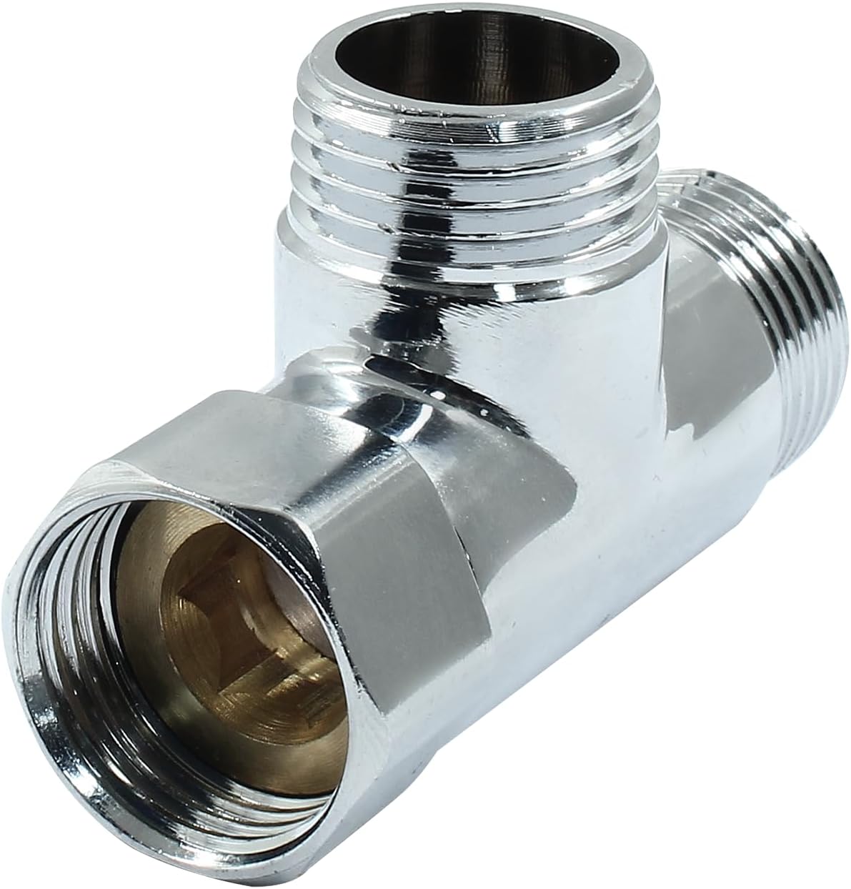 G1/2" 3 Way Diverter Valve, Solid Brass Tee Adapter Connection for Bath Shower Arm, Bidet Sprayer Faucet (Silver)