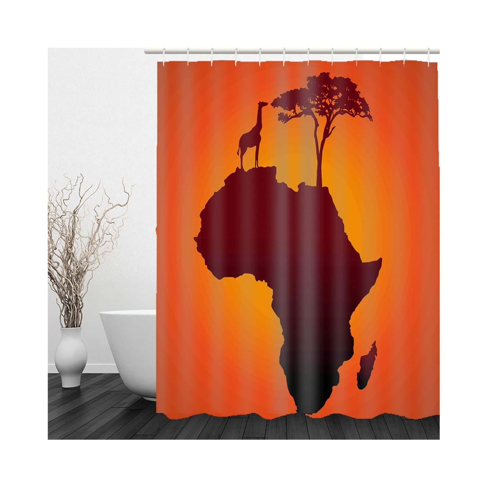 Tenda Doccia Antimuffa Finestra Bagno Cervi Dell'Albero Di Montagna Tende Moderne Vasca Marrone Arancio Tessuto Morbido Tatto, Bordi Rinforzati Con Cuciture 220x180cm