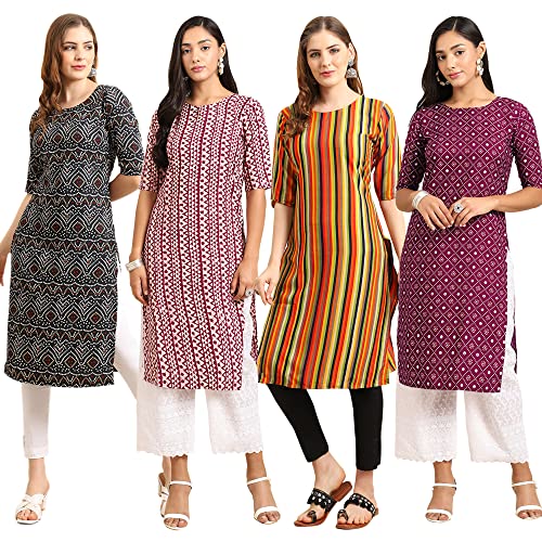 Image of Pinkmint Women's Crepe Digital Print Straight Kurta (Pack of 4)
