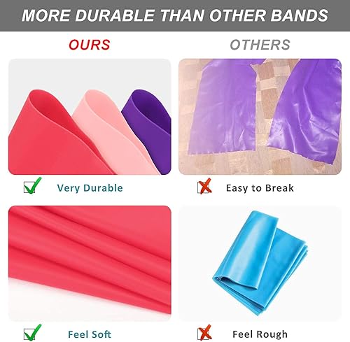 Miniatura 4 de Juego de bandas de resistencia sin látex, color rosa y morado, bandas elásticas para entrenamiento, terapia de ejercicios para terapia física, yoga,