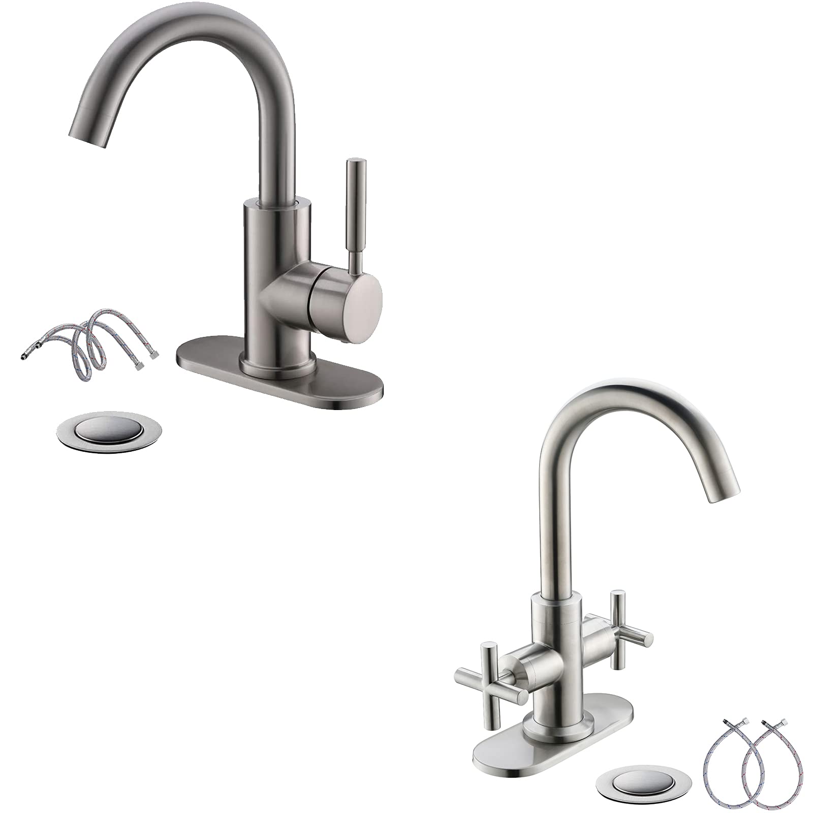 Single-Handle High-Arc Stainless Steel Faucet for Pre-Kitchen Sink/Bar Sink/Bathroom Sink by Phiestina, with 4 Inch Deck Plate and Supply Hoses