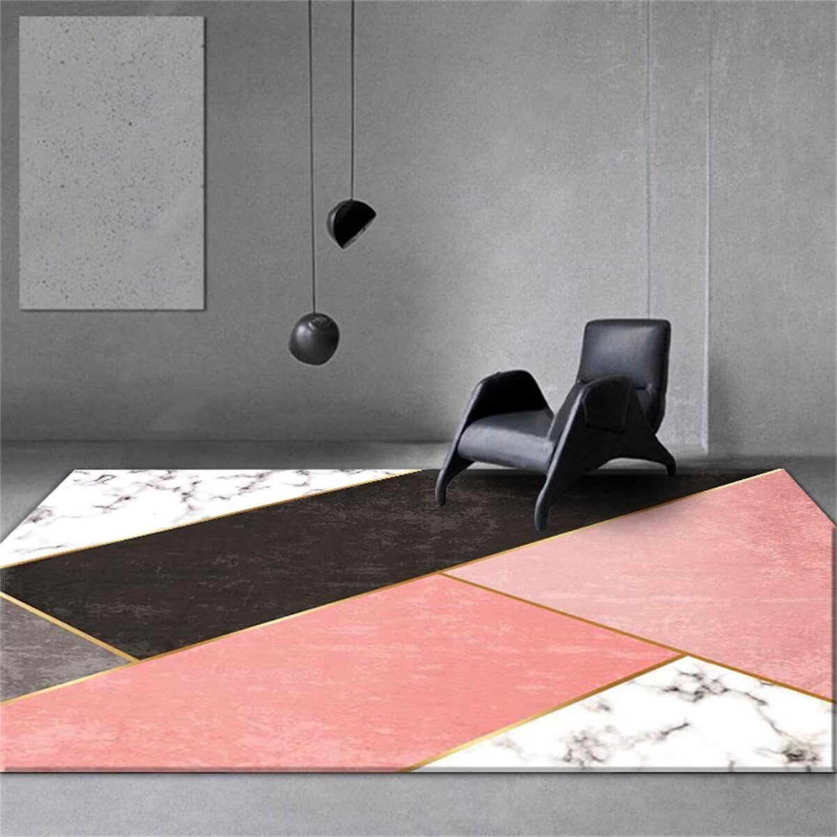 Tapis géométrique rose et gris moderne de 60x90 cm pour créer un coin jeu enfant