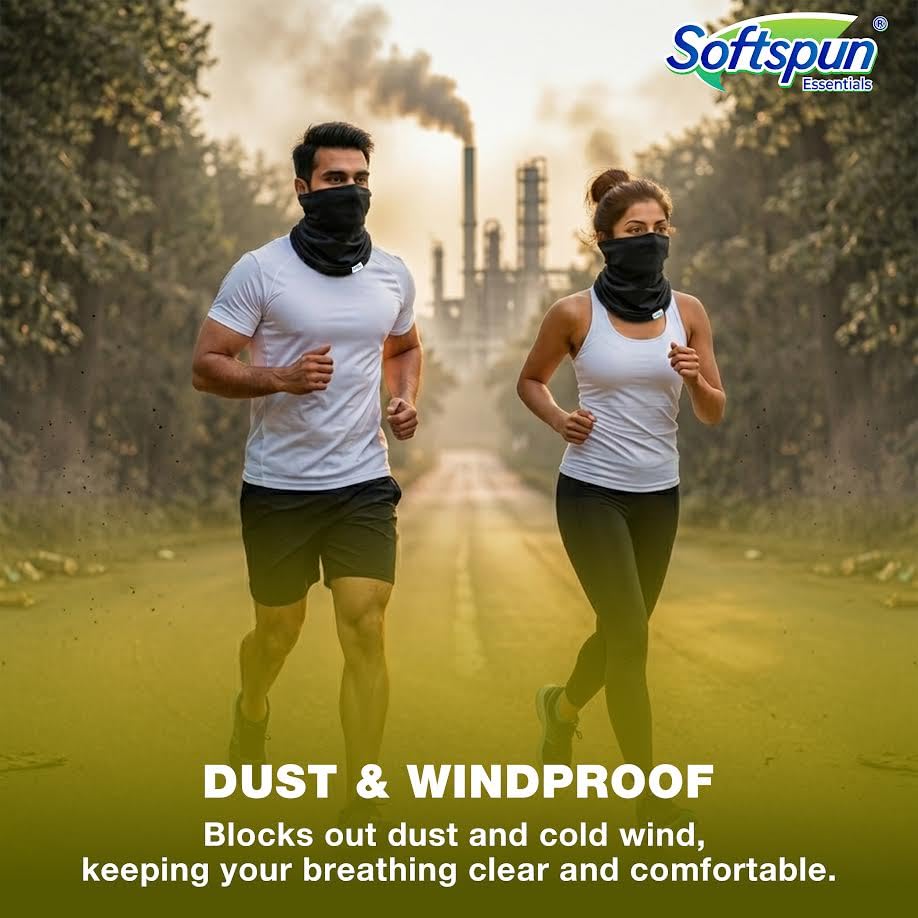 Image of SOFTSPUN Essentials Neck Gaiter Bandana for Riders | Multi-Purpose Face Cover Mask | UV Protection, Dust Proof, Breathable Fabric for Bike Riding, Cycling, Hiking (Black)