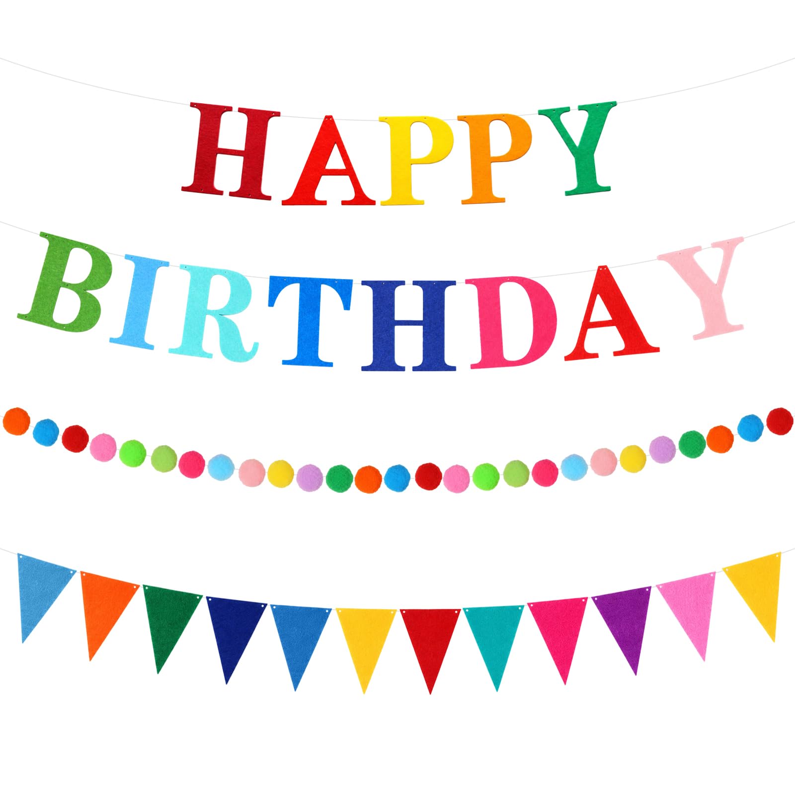 Dplolng Felt Happy Birthday Banner with Felt Ball Garland & Pennant Flag