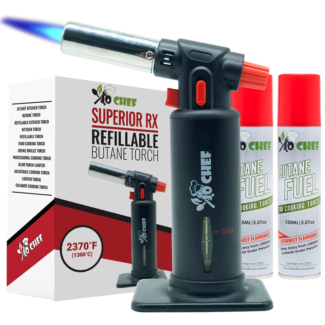 Jo Chef Butane Torch Lighter - 2,370°F Refillable Kitchen Torch