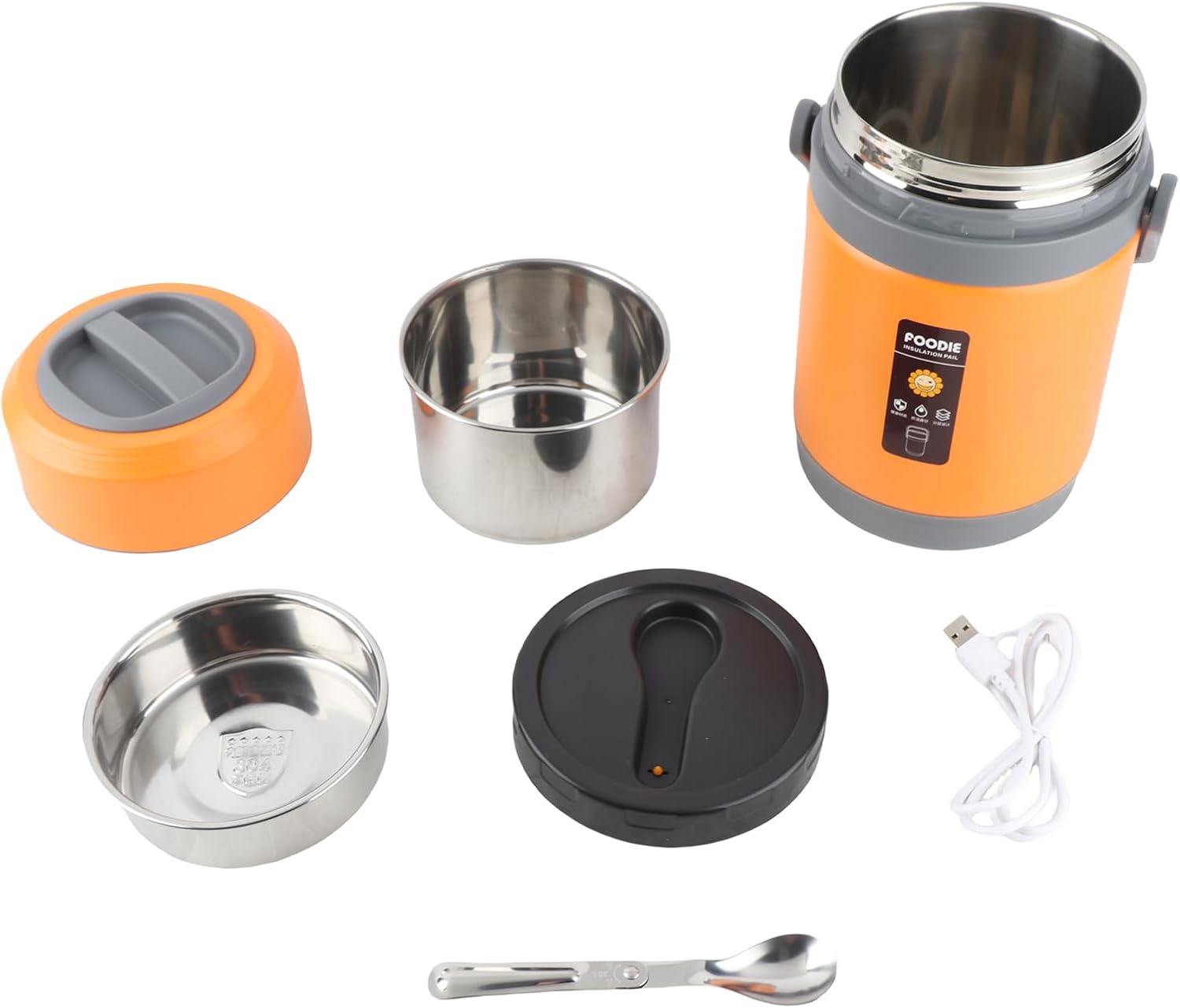 Olla Térmica Eléctrica Buachois 2L, Calentador de Comidas Portátil Naranja