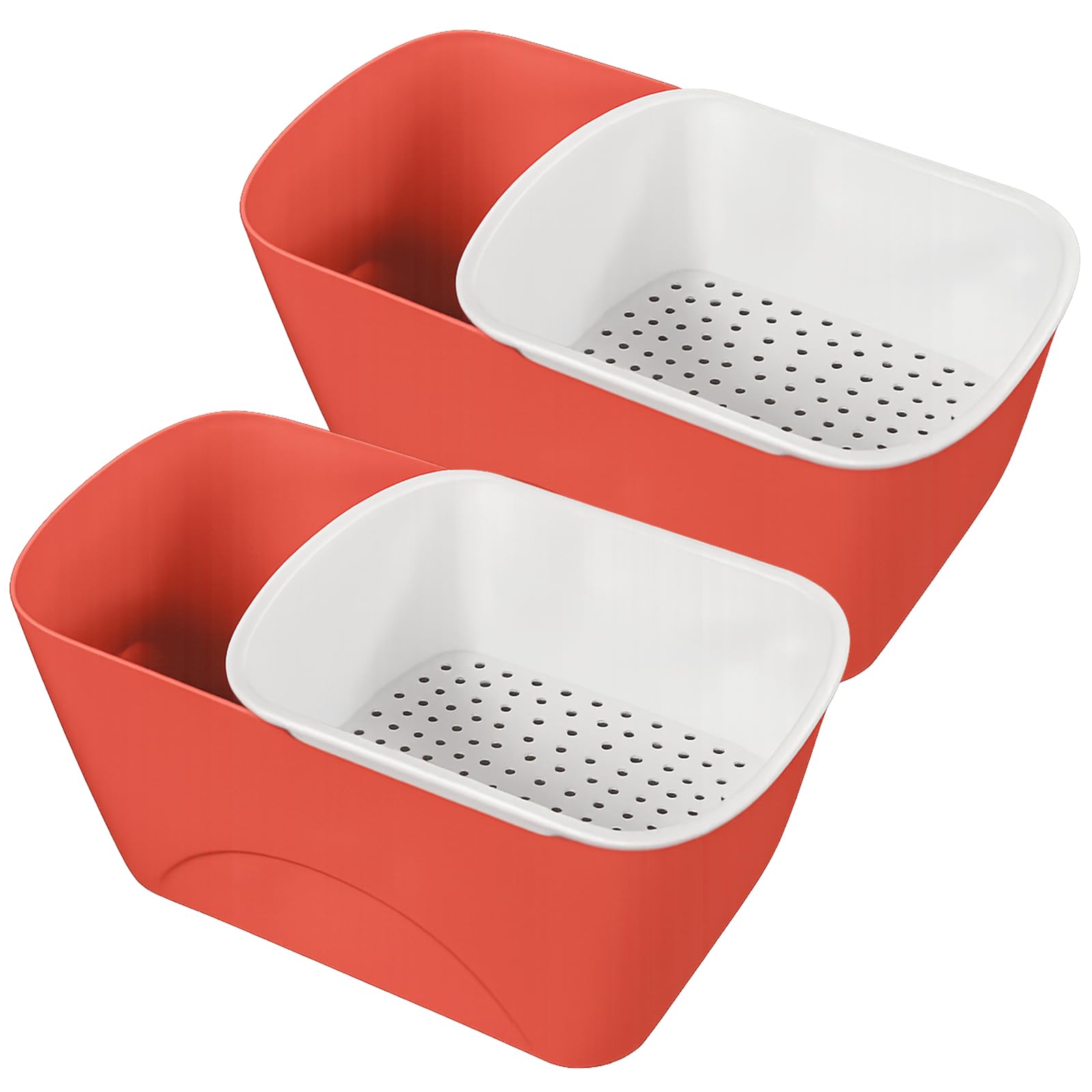 Lot de 2 boîtes de rangement pour snacks à double couche, coque en plastique rouge, bol de drainage, pour noix, pistaches et fruits, format compact pour la maison et les fêtes, facile à placer