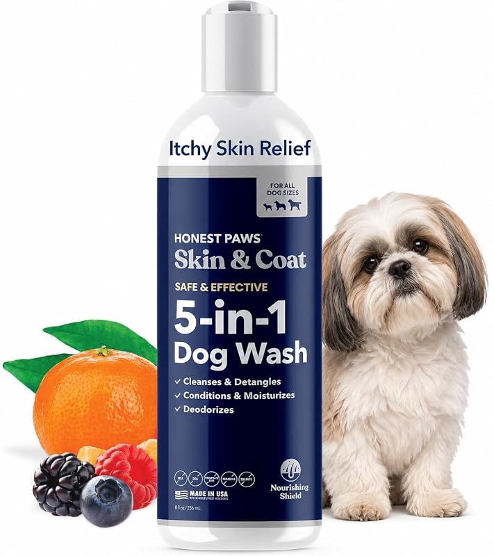 Shampoo e Condicionador 5 em 1 para Cães Honest Paws Mandarin & Berry, 240 mL