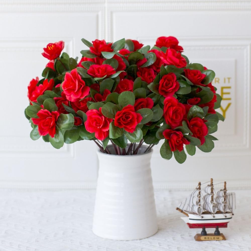 Lot de 4 bouquets de fleurs artificielles en soie rouge pour table