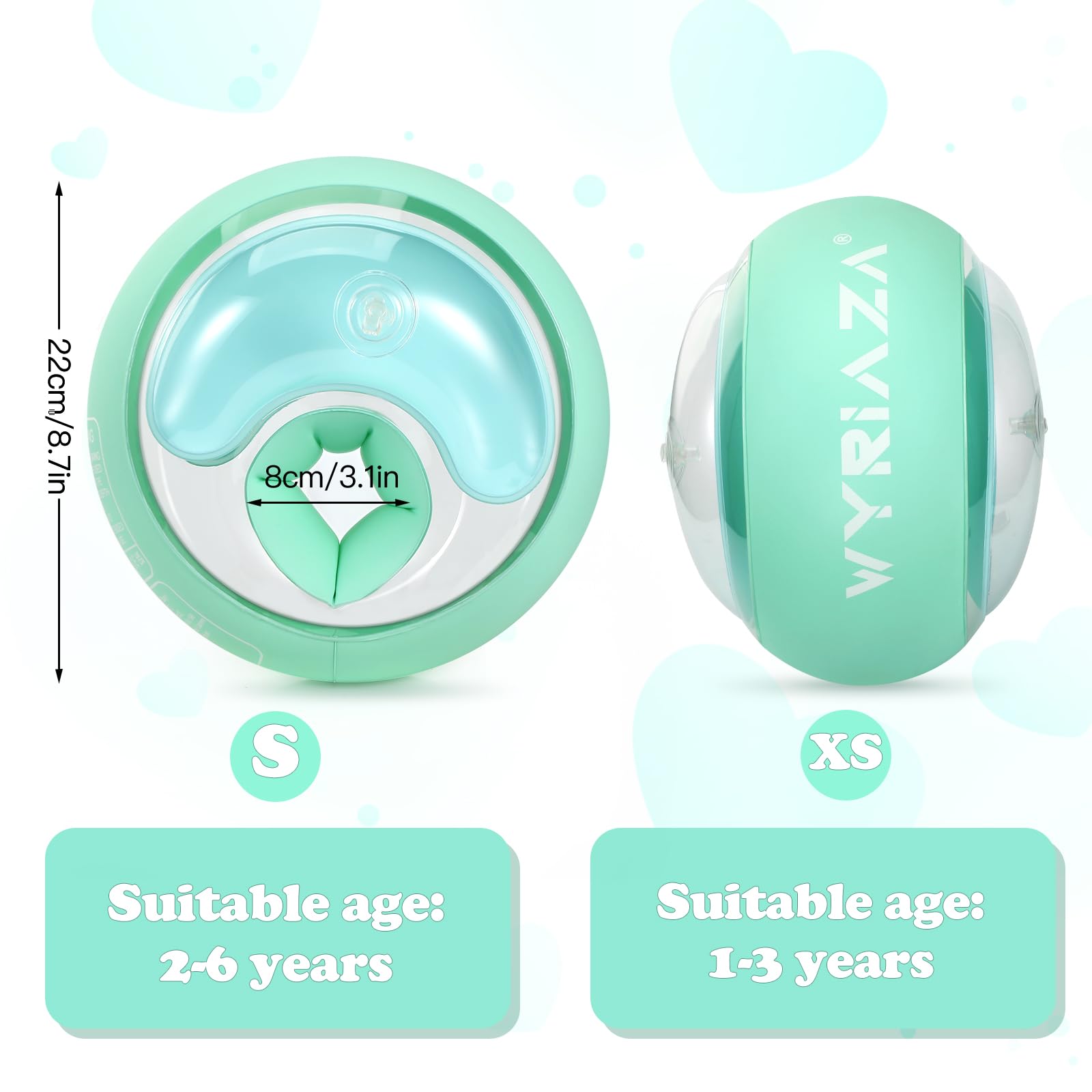 WYRIAZA Braccioli Bambini 1-6 anni Braccioli Bambini con 3 Airbag Indipendenti Rotondi Comodo Design Antiscivolo 5-20KGS Verde