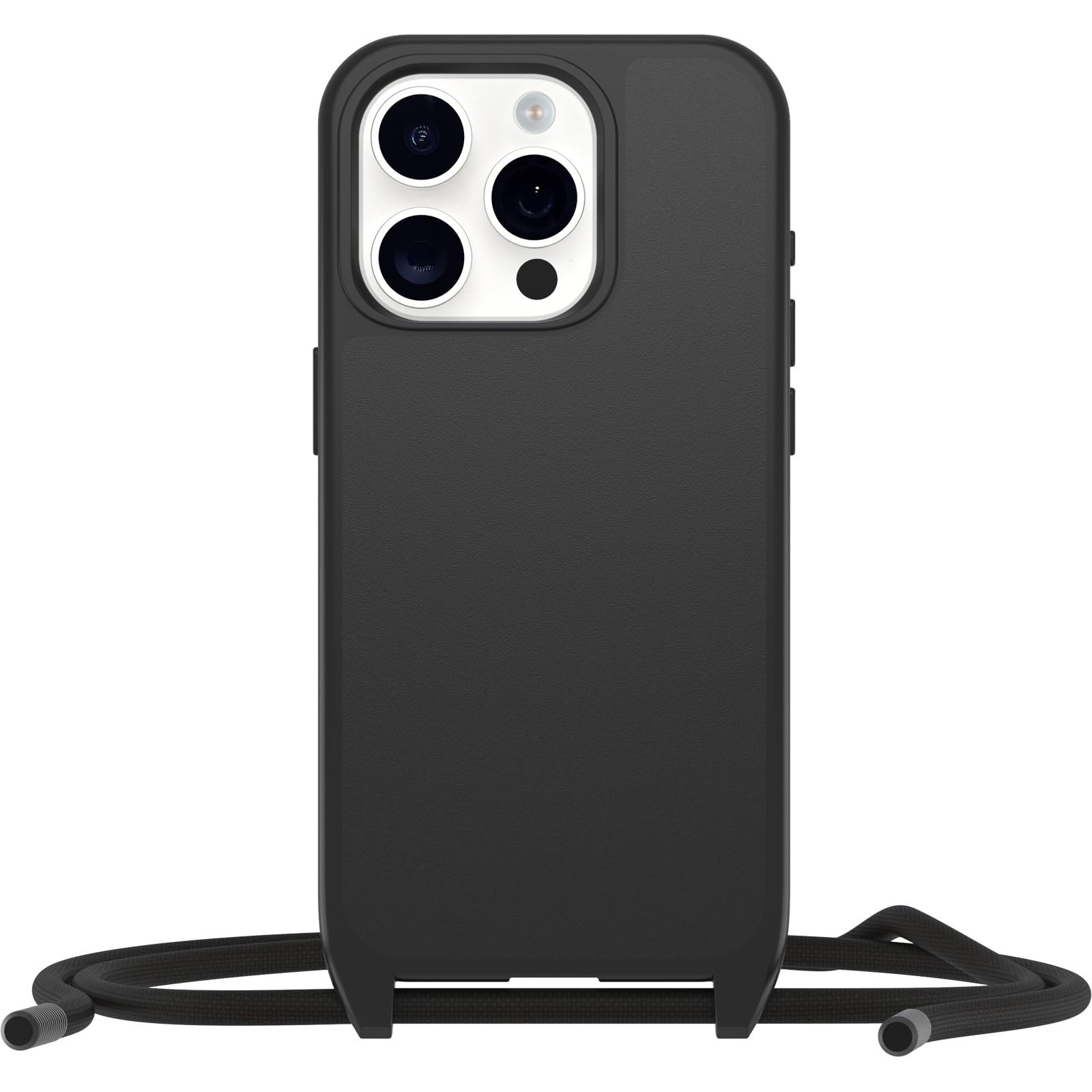 Otterbox Cover React Necklace con MagSafe per iPhone 15 Pro, sottile, resistente a shock con cordino a collana, adattabile e intercambiabile, testata a norme MIL STD 810G, Nero