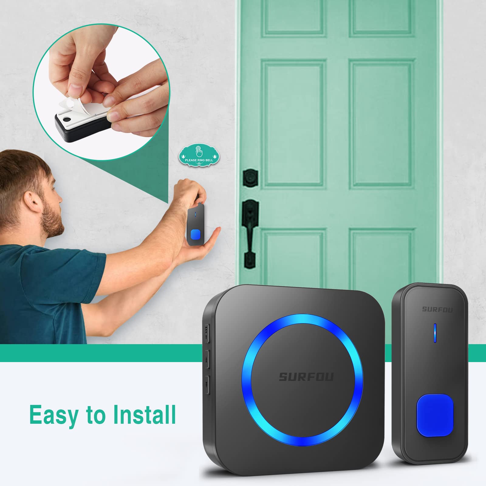 Buy Doorbell with Door Sign, Waterproof Wireless Door Bell Cordless