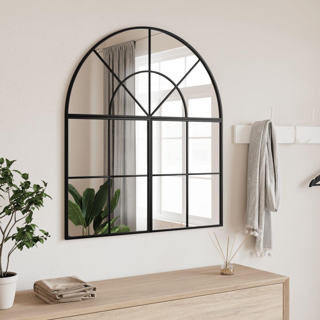 Miroir Mural Noir en Fer 80x40 cm avec Cadre Enduit de Poudre, Design Arche pour décoration Maison Salon Chambre Salle de Bain Couloir, reflet Clair et Fixation Murale Pratique