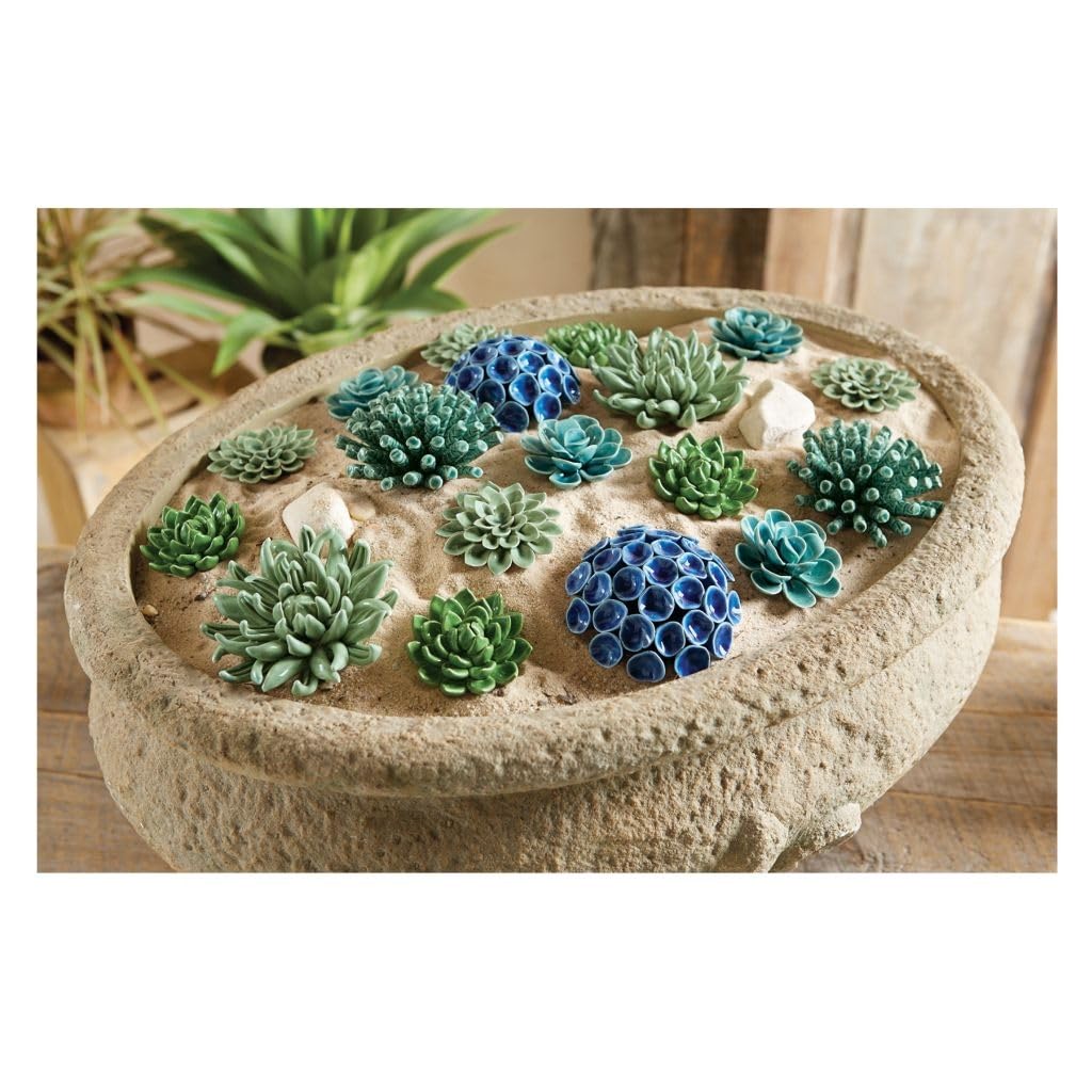 Mud Pie Home Decor Cactus Stoneware Coral Sitter 40030024 (Green Flower)