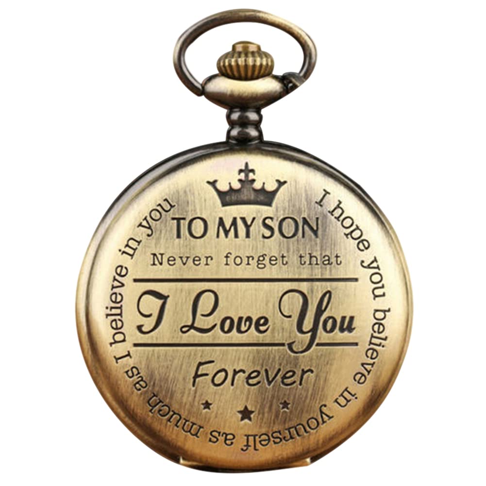 Crazyfly Memory Present to My Son Pocket Watch - I Love You to Son Gifts from Father Mother for Anniversary Graduation, Unique for Him