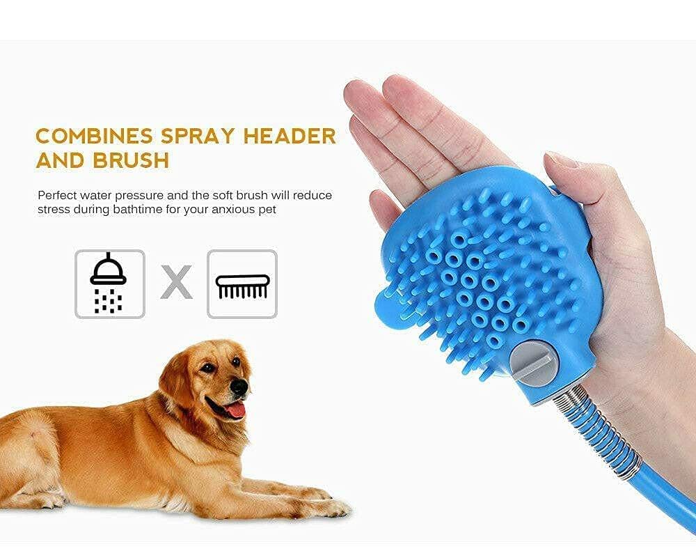 Barasti Silicone Pet Shower Sprayer Brush 3 in 1 Dog Bathing Tool with Hose and Faucet Adapter Adjustable Pet Bath Glove for Washing and Grooming 4